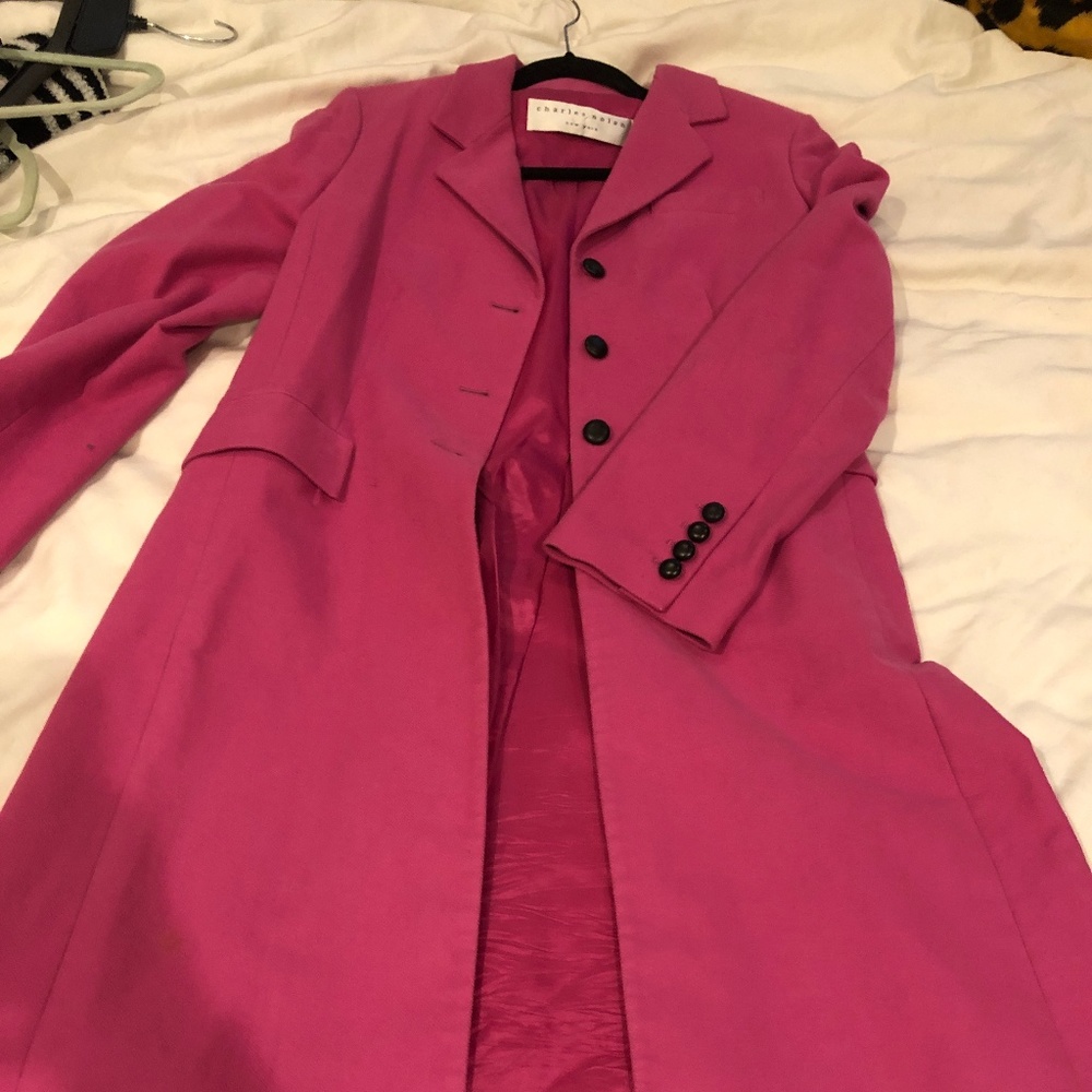 Hot Pink Coat with Leather Buttons